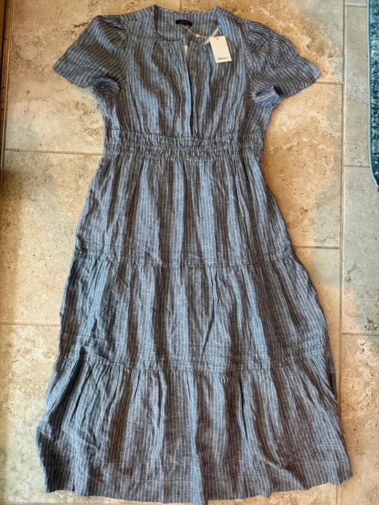 Quince Womens 100% European Linen Tiered Maxi Dress Chambray Stripe XL - Picture 7 of 11
